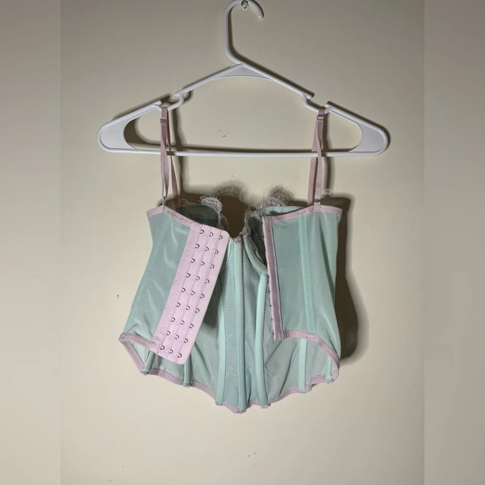 Out From Under Urban Outfitters Modern Love Lace Corset - Mint & Pink - Picture 4 of 6